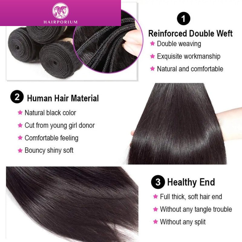 Hairporium Brazilian Straight Hair Bundles - 100% Virgin Human Hair Extensions, 10-32 Inches Hairporium 2 - Hairporium 