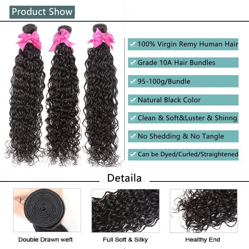 Hairporium Water Wave Human Hair Bundles - Brazilian Deep Wave 100% Remy Hair, 3 Natural Black Curly Extensions Hairporium 1 - H