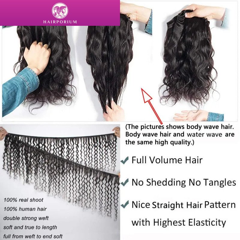 Hairporium Water Wave Human Hair Bundles - Brazilian Deep Wave 100% Remy Hair, 3 Natural Black Curly Extensions Hairporium 1 - H