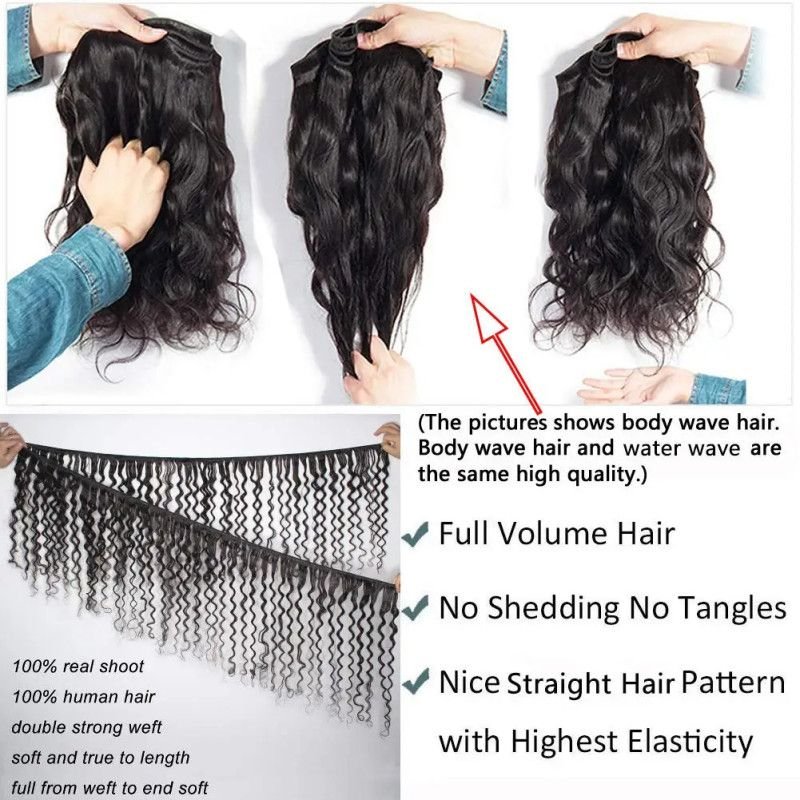 Hairporium Water Wave Human Hair Bundles - Brazilian Deep Wave 100% Remy Hair, 3 Natural Black Curly Extensions Hairporium 1 - H