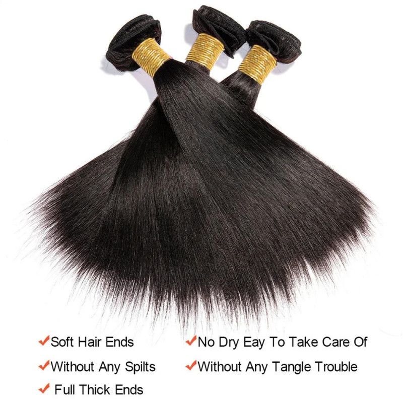 Hairporium Malaysian Straight Hair Bundles - 12A Grade 100% Raw Virgin Human Hair, Short Straight Extensions (1/3/4 PCS) Hairpor