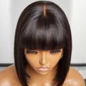 Hairporium Premium Short Bob Wig - Bone Straight 100% Human Hair with Bangs & 3x1 Lace Middle Part