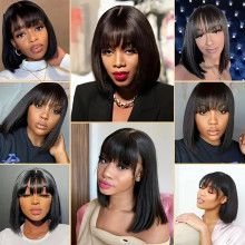 Hairporium Premium Short Bob Wig - Bone Straight 100% Human Hair with Bangs & 3x1 Lace Middle Part Hairporium 6 - Hairporium 