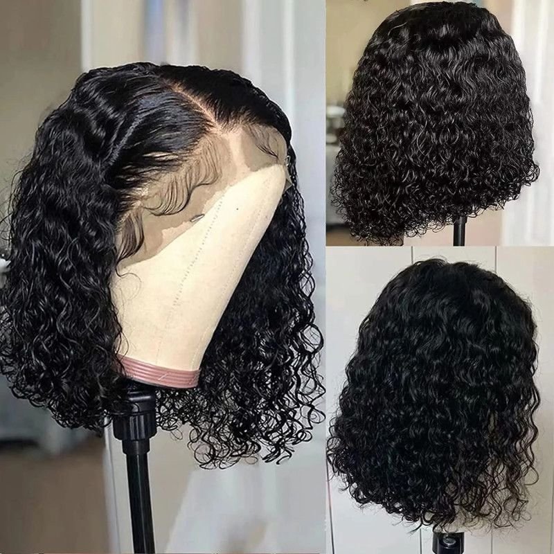 Hairporium Natural Black Curly Bob Lace Wig - Deep Water Wave 100% Human Hair T Part Lace Front Wig for Women Hairporium 1 - Hai