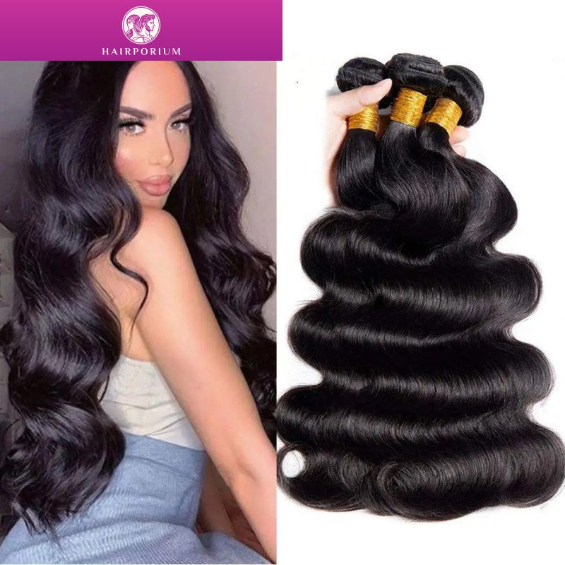 Hairporium Brazilian Body Wave Bundles - 12A 100% Unprocessed Virgin Human Hair, 3 Natural Black Weave Bundles Hairporium 1 - Ha