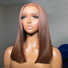 13x4 Lace Front Wig Bob Human Hair Brown Straight 180 Full Density HD Transparent Lace Frontal Wigs bob hair lace front wig Hair