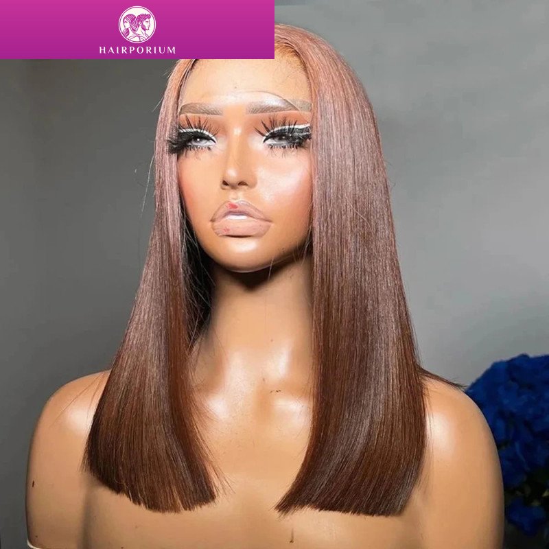 13x4 Lace Front Wig Bob Human Hair Brown Straight 180 Full Density HD Transparent Lace Frontal Wigs bob hair lace front wig Hair