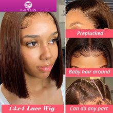 13x4 Lace Front Wig Bob Human Hair Brown Straight 180 Full Density HD Transparent Lace Frontal Wigs bob hair lace front wig Hair