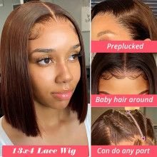 13x4 Lace Front Wig Bob Human Hair Brown Straight 180 Full Density HD Transparent Lace Frontal Wigs bob hair lace front wig Hair