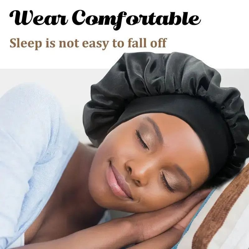 Hairporium Satin Wide Brim Sleep Cap: Silky Bonnet Hair Wrap with Elastic Soft Band Hairporium 1 - Hairporium 