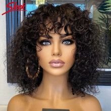 Short Pixie Bob Cut Human Hair Wigs With Bangs Jerry Curly Full Machine Wig Highlight Honey Blonde Colored Wigs For Women [produ