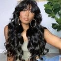 Hairporium 30-Inch Brazilian Body Wave Human Hair Wig with Bangs – Loose Deep Wave Lace T-Part Wig