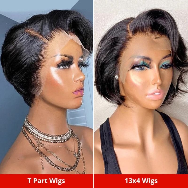 Hairporium Straight Pixie Cut Wigs T-Part Human Hair Wig – Natural Short Style Transparent 13x4 Lace Front Wig Hairporium 2 - Ha