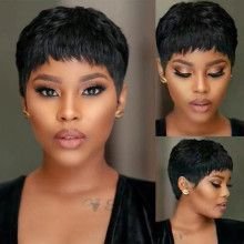 Short Bob Wig Straight Human Hair Wigs With Bangs Non Lace Front Wigs For Women Pixie Cut Wig Natural Color Full Machine Made [p