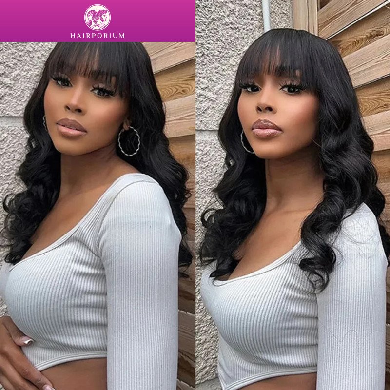 Hairporium Short Bob Wig with Bangs - Loose Body Wave 100% Remy Human Hair, Wavy Bob Wig for Women Hairporium 2 - Hairporium 