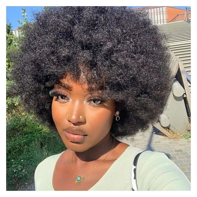 Short Afro Kinky Curly Human Hair Wig With Bangs Fluffy Natural Bob Wigs Brazilian Full Wigs Hairporium 2 - Hairporium 