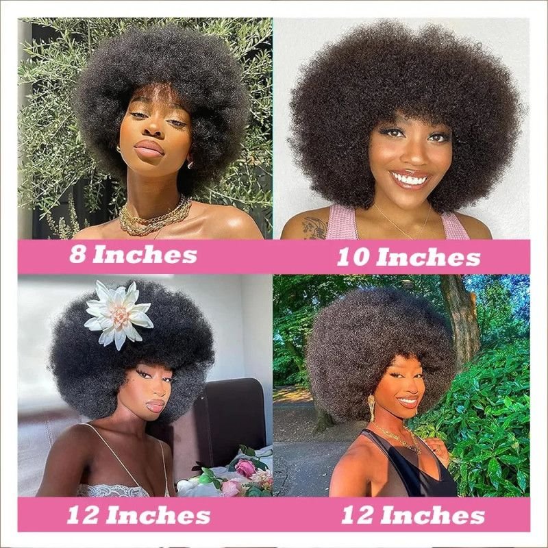 Short Afro Kinky Curly Human Hair Wig With Bangs Fluffy Natural Bob Wigs Brazilian Full Wigs Hairporium 2 - Hairporium 