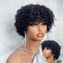 Pixie Cut Human Hair Wigs For Black Women Afro Rose Curly Funmi Glueless Wigs with Bangs Short Bouncy Curly Bob Wig With Bangs