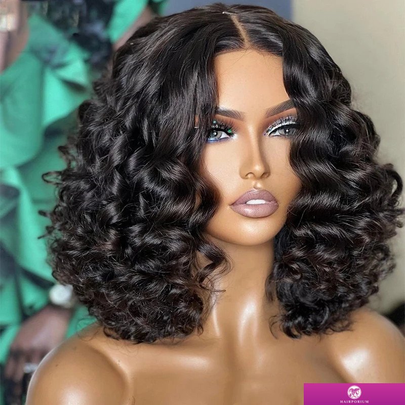 Hairporium Short Bob Deep Wave Curly Lace Front Wig – Natural Black Colour with Baby Hair Hairporium 1 - Hairporium Hairporium Short Bob Deep Wave Curly Lace Front Wig – Natural Black Colour with Baby Hair Hairporium 1 - Hairporium