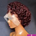 99J Burgundy, Honey Highlight, Orange Colored Short Curly Pixie Cut Lace Wig Preplucked 13x2 Lace Front Curly Human Hair Wigs