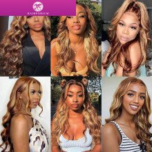 Hairporium 30-32 Inch Highlight Body Wave Bundles - 100% Remy Human Hair, P4/27 Honey Brown Brazilian Hair Extensions Hairporium