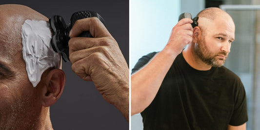 Electric head shaver and grooming tools arranged for an at-home buzz cut