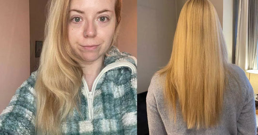 Close-up of a hair repair kit promising to revive damaged hair in one wash