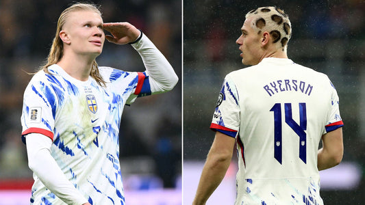 Julian Ryerson with bold shaved patterned haircut during Norway celebrations