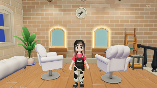 Heartopia guide header image featuring a character customising hairstyle and hair colour