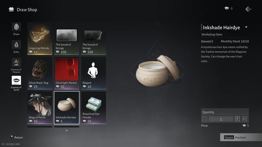 In-game screenshot: character using Inkshade hair dye in Where Winds Meet