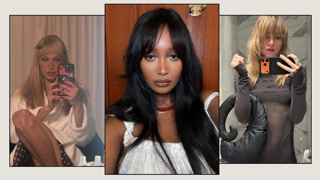 Model wearing a modern fringe hairstyle with soft face-framing pieces