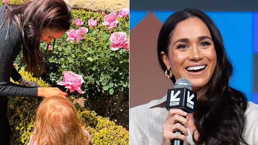 Princess Lilibet with long red hair beside Meghan Markle outdoors