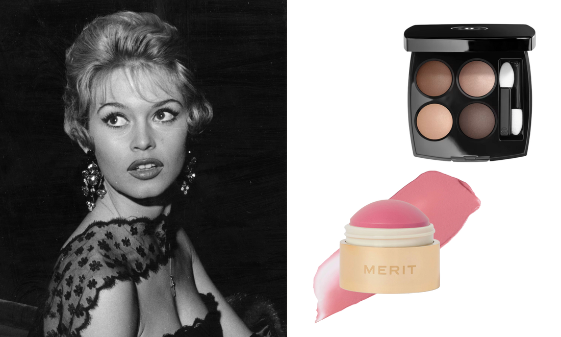 Brigitte Bardot-inspired hair and makeup look with voluminous crown and eyeliner