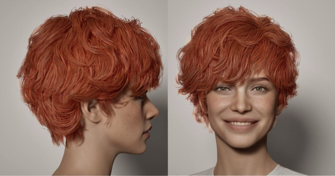 Curly red-haired digital character created in Unreal Engine