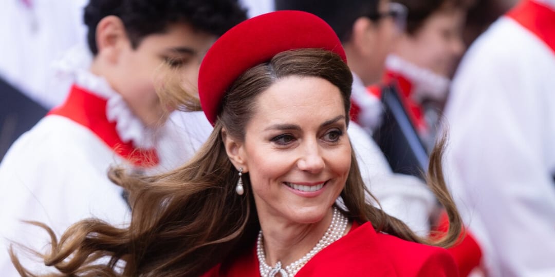 Kate Middleton at a royal engagement wearing her new soft blonde hair colour