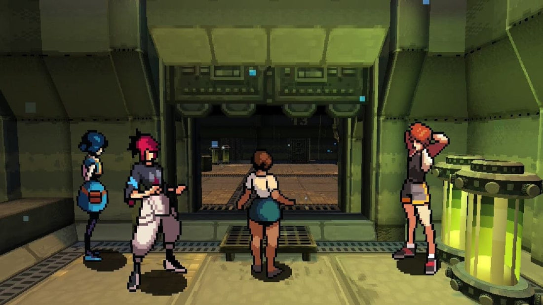 Dimly lit school bunker scene from Demonschool, characters poised to confront demons