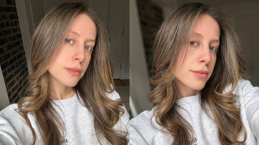 Close-up of woman massaging exfoliating scalp scrub into wet hair