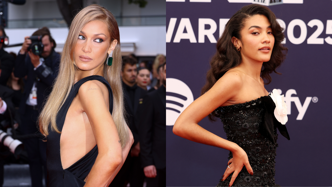 Model with a deep side part and glossy, softly waved hair