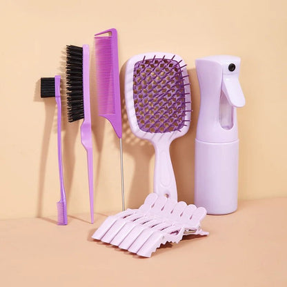 Hairporium 11-Piece Hair Styling Kit – Detangling & Anti-Static Combs, Edge Brush, Scalp Massager, Clips & Spray Bottle for Professional Hairdressing