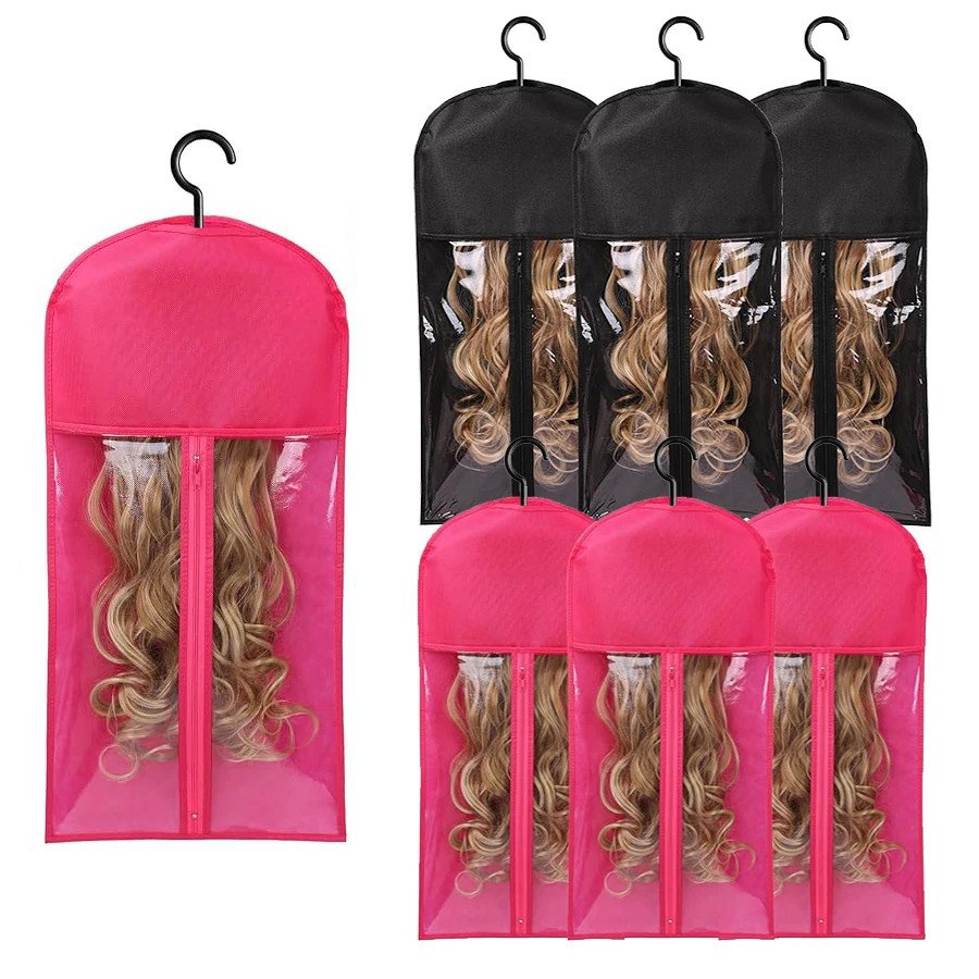 Hairporium 6pcs Long Hair Extension & Wig Storage Bag Set – Non-Woven Dust-Proof Carrier Bags with Hangers for Home and Salon Organisation