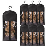 Hairporium 6pcs Long Hair Extension & Wig Storage Bag Set – Non-Woven Dust-Proof Carrier Bags with Hangers for Home and Salon Organisation