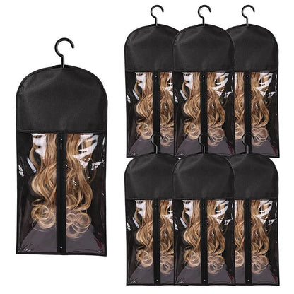 Hairporium 6pcs Long Hair Extension & Wig Storage Bag Set – Non-Woven Dust-Proof Carrier Bags with Hangers for Home and Salon Organisation