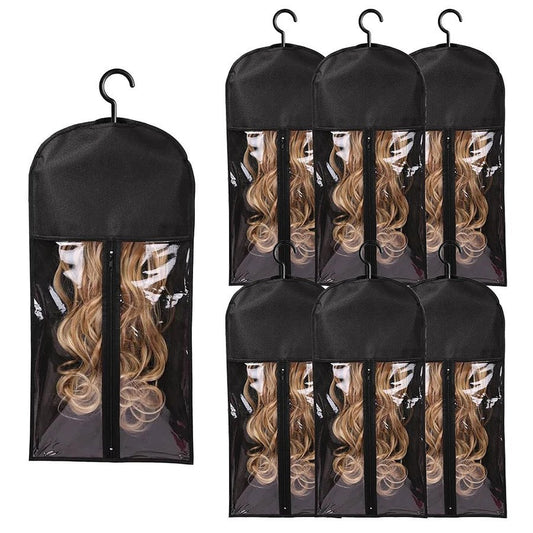 Hairporium 6pcs Long Hair Extension & Wig Storage Bag Set – Non-Woven Dust-Proof Carrier Bags with Hangers for Home and Salon Organisation