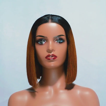 Hairporium Super Double Drawn Vietnamese Bone Straight Wig – 100% Raw Virgin Hair, Honey Brown 1B/30, Glueless Precut Blunt Cut Bob with HD Transparent Lace Closure (10-inch)