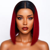 Hairporium Super Double Drawn Vietnamese Bone Straight Wig – 100% Raw Virgin Hair, Burgundy 1B/99J, Glueless Precut Blunt Cut Bob with HD Transparent Lace Closure (10-inch)