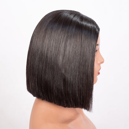 Hairporium Super Double Drawn Vietnamese Bone Straight Wig – 100% Raw Virgin Hair, Natural Black 1B, Glueless Precut Blunt Cut Bob with HD Transparent Lace Closure (10-inch)