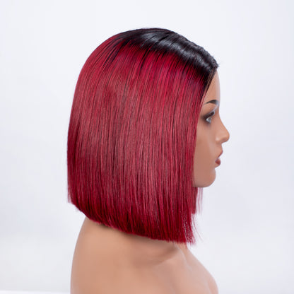 Hairporium Super Double Drawn Vietnamese Bone Straight Wig – 100% Raw Virgin Hair, Burgundy 1B/99J, Glueless Precut Blunt Cut Bob with HD Transparent Lace Closure (10-inch)