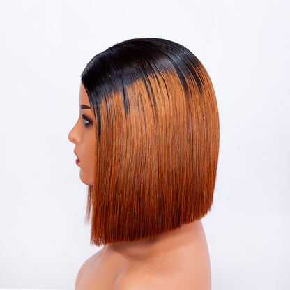 Hairporium Super Double Drawn Vietnamese Bone Straight Wig – 100% Raw Virgin Hair, Honey Brown 1B/30, Glueless Precut Blunt Cut Bob with HD Transparent Lace Closure (10-inch)