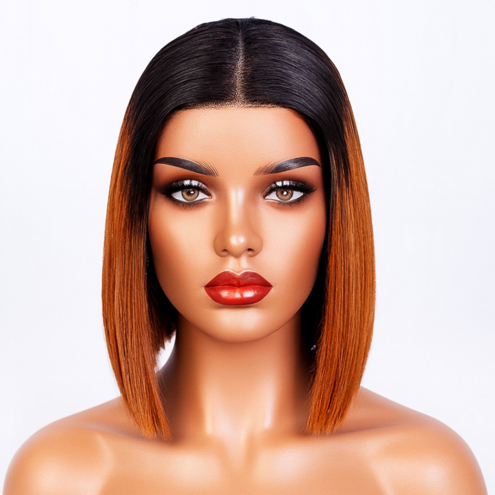 Hairporium Super Double Drawn Vietnamese Bone Straight Wig – 100% Raw Virgin Hair, Honey Brown 1B/30, Glueless Precut Blunt Cut Bob with HD Transparent Lace Closure (10-inch)